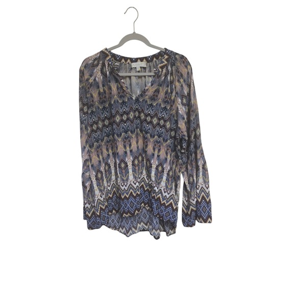 Weekend Suzanne Betro Tops - Weekend Suzanne Betro Womens 4X Blue Brown Abstract Long Sleeve Top